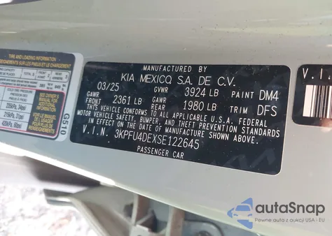 2025 Kia K4 Ex from USA, damaged, VIN 3KPFU4DEXSE122645